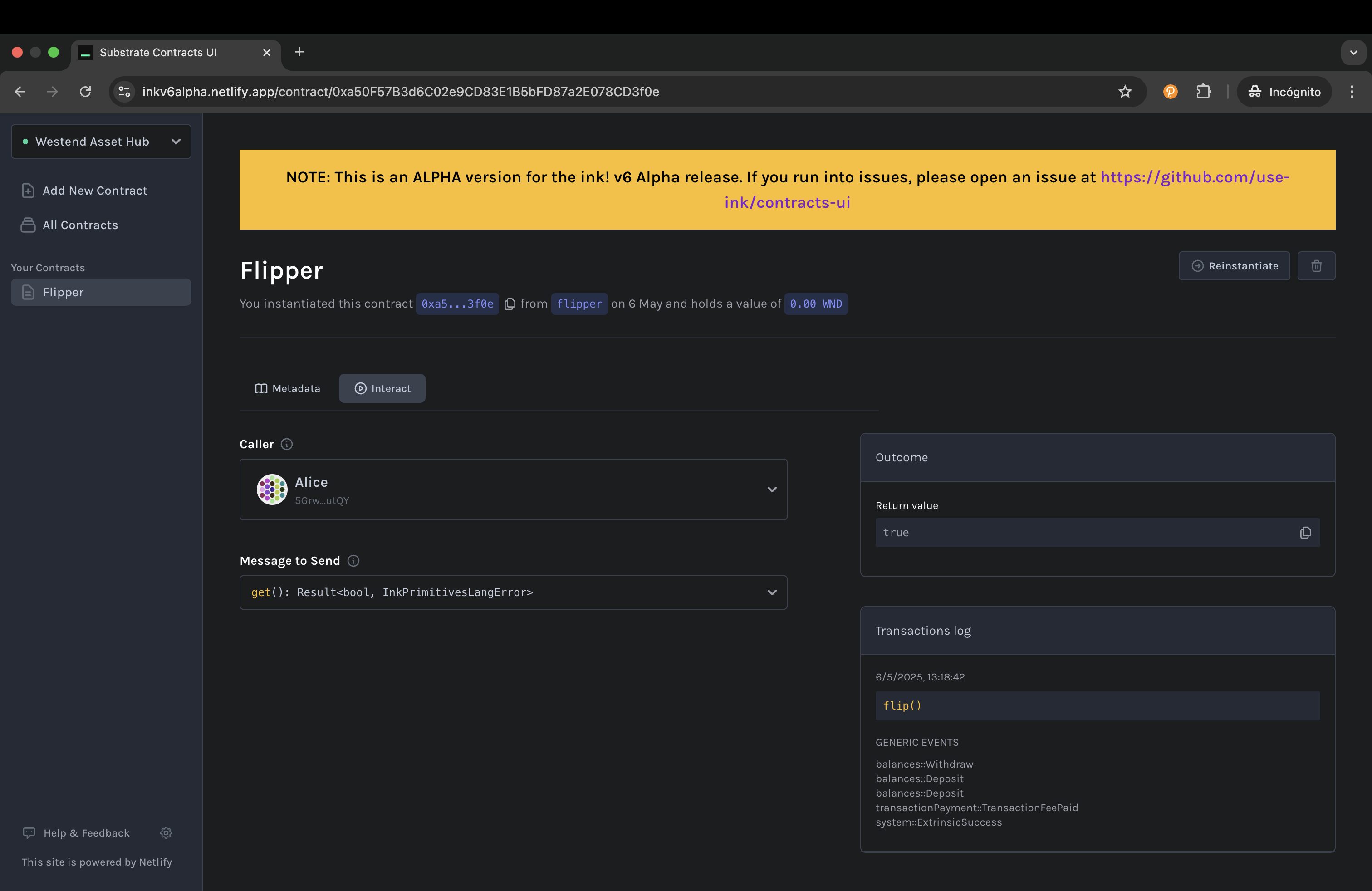 An image of Flipper RPC call with true