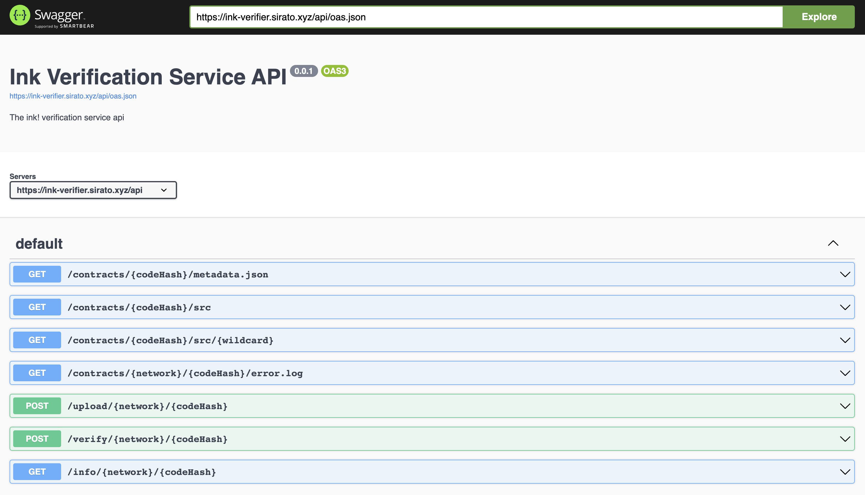 ink! Verification Service Swagger endpoint